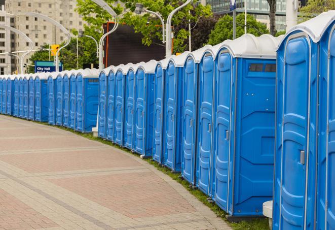 Seasonal porta potty units set up at a Gary, Indiana venue