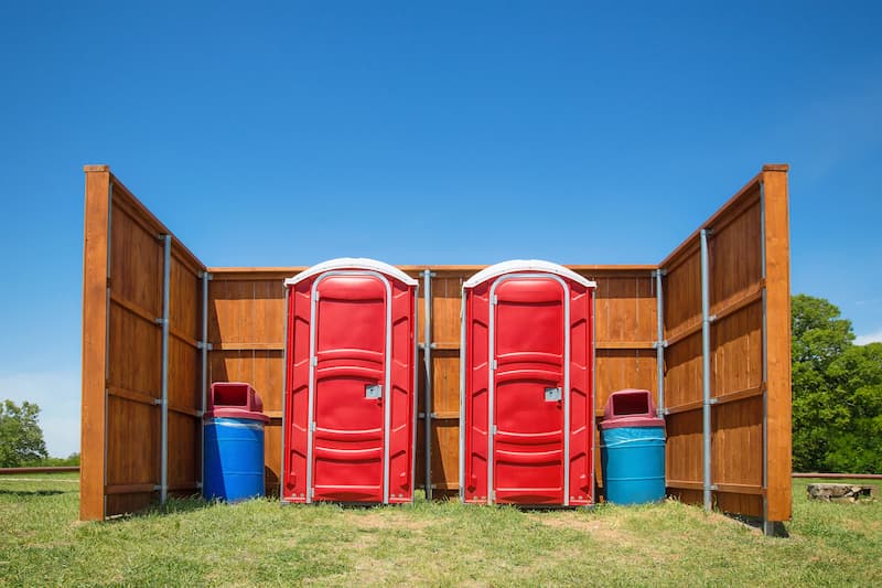Short-term porta potty units staged for delivery in Gary, Indiana